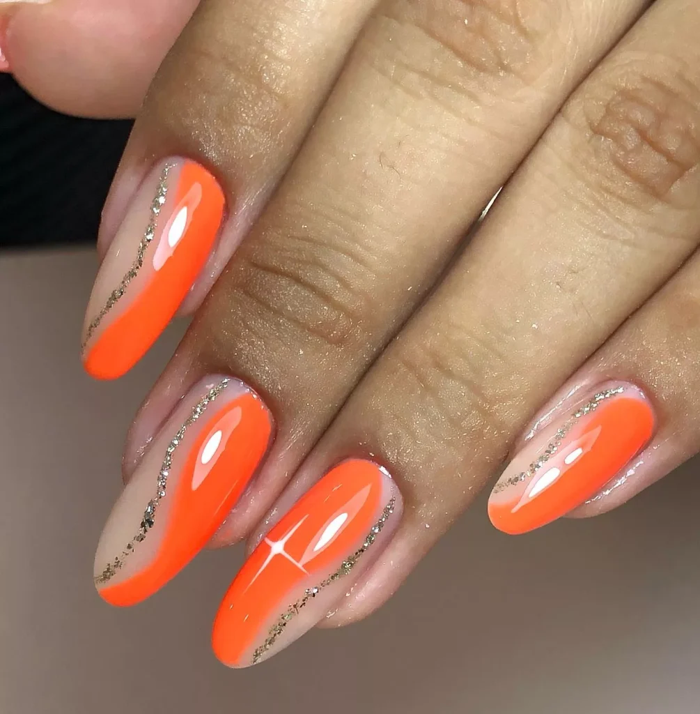 Glittering Orange Nail