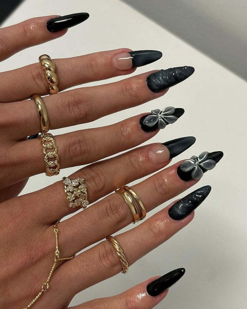 Dramatic Black Chrome Nails