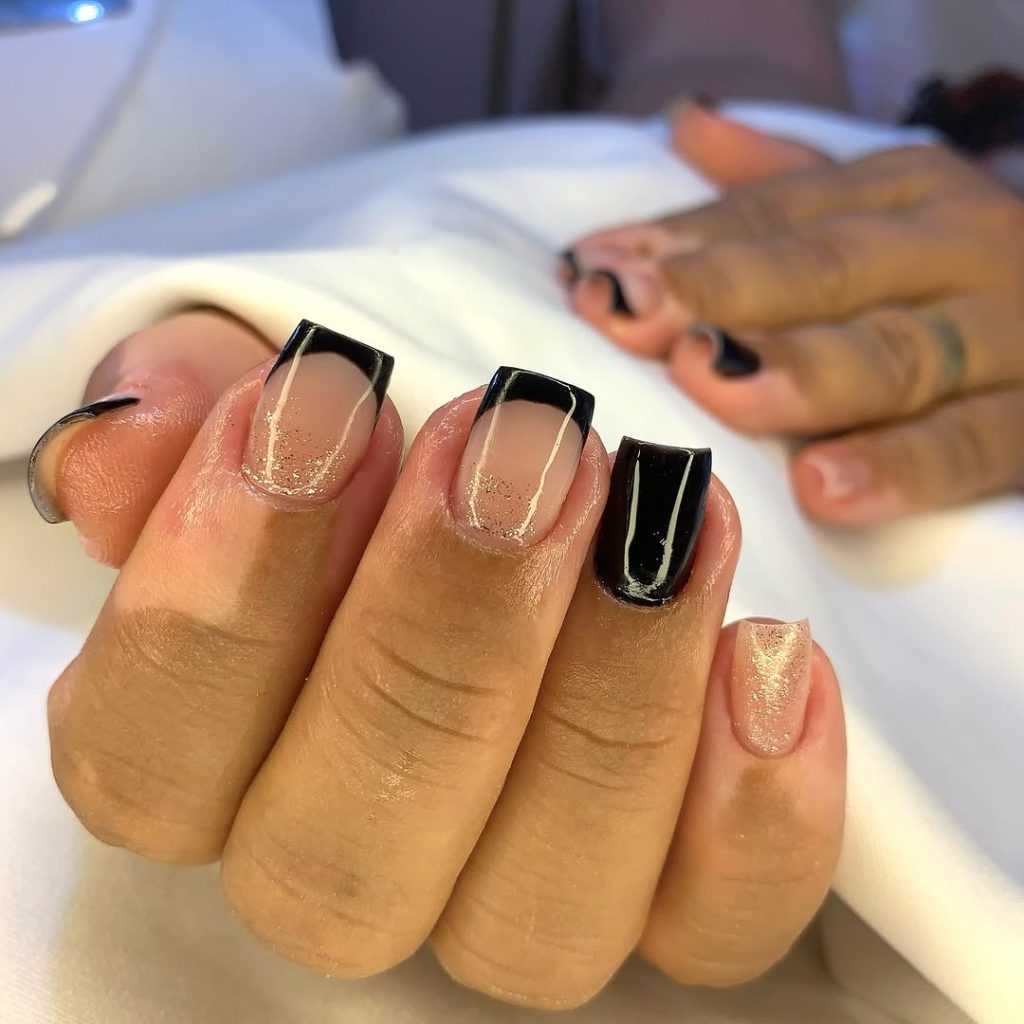 Modern Black French Nails